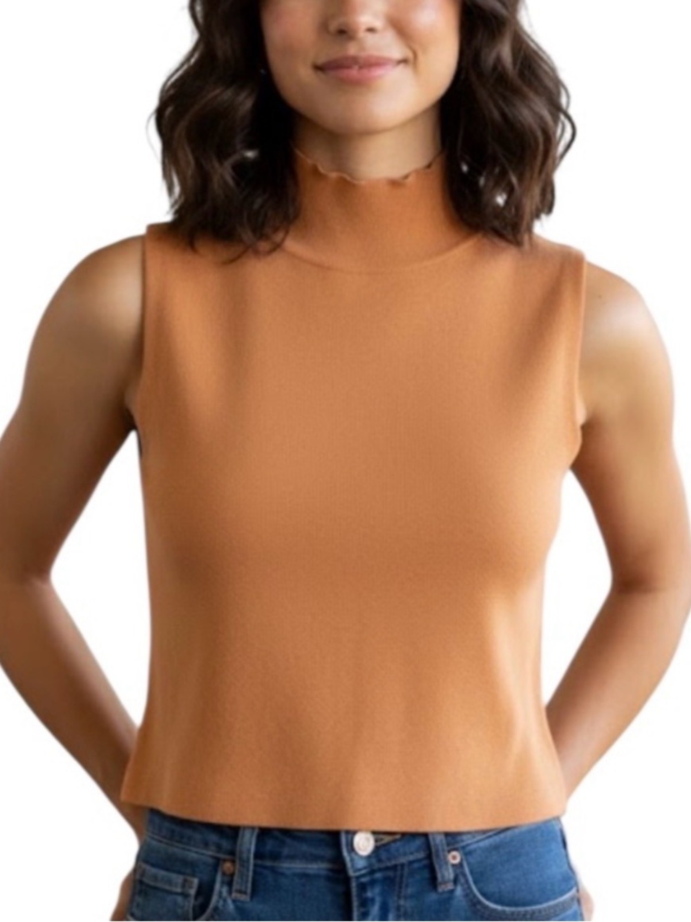 Revolve House of Harlow 1960 Sleeveless Knit Mock Neck Tank in Camel